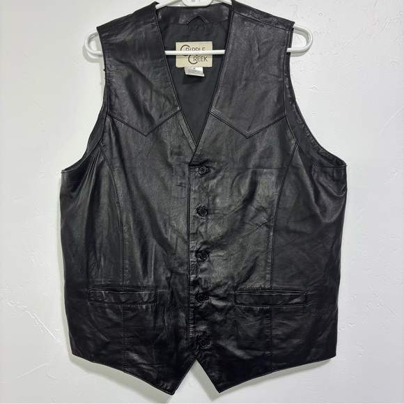 Cripple Creek Men's Button Front Lamb Black Leather Vest Medium ML3059 - Picture 1 of 4